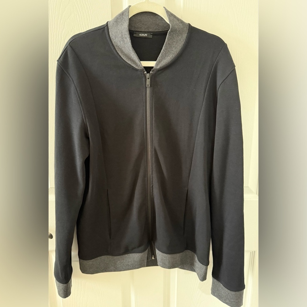 ALFANI MEN’S BLACK GRAY COTTON FULL ZIP JACKET SIZE: M CASUAL LIGHTWEIGHT - Picture 7 of 13